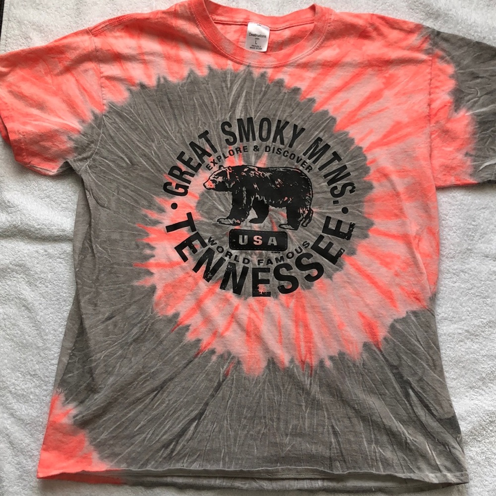 DESTINATIONS Made in USA Great Smoky Mountains Tennessee Tie-Dye Tee Shirt - L